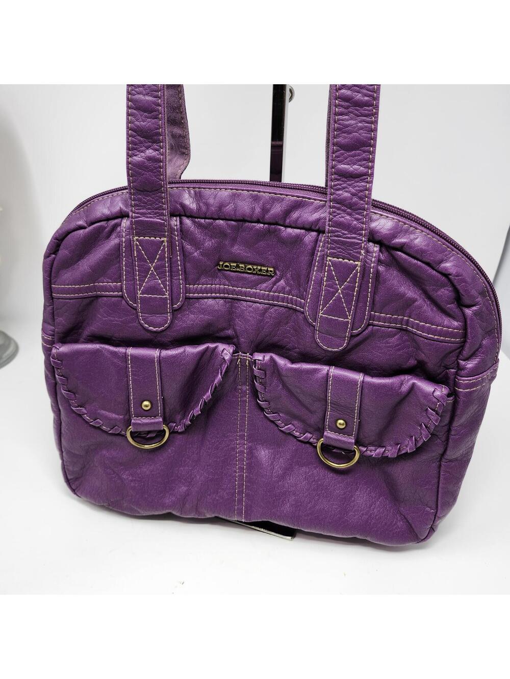 Joe Boxer Purple Shoulder Bag Vegan Leather Pocket Front Tote Y2K